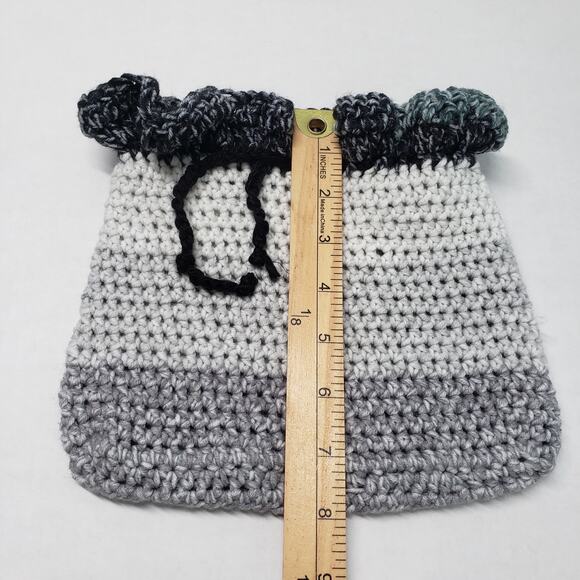 Handmade Crochet Drawstring Pouch Gray Small Purse Makeup Bag Renaissance Witchy - Picture 8 of 11